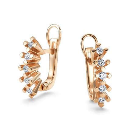 Серьги с английским замком из красного золота с бриллиантами