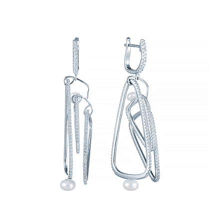 Серьги с английским замком из серебра с жемчугом