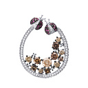 Брошь из белого золота с бриллиантами, рубинами