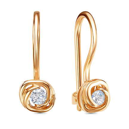 Серьги с французским замком из красного золота с фианитами