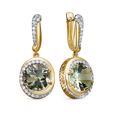 Серьги с английским замком из желтого золота с бриллиантами