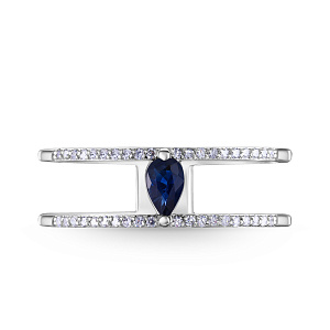 Кольцо из белого золота с бриллиантами, сапфиром