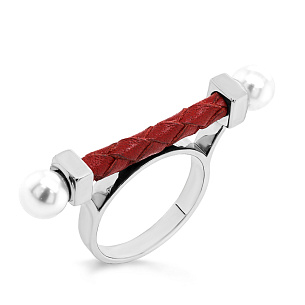 Кольцо из серебра с шнуроком, жемчугами