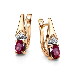 Серьги с английским замком из красного золота с бриллиантом