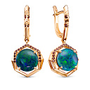 Серьги из красного золота с гранатами, опалами