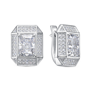 Серьги с английским замком из серебра с фианитом