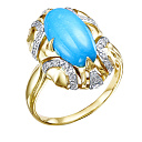 Кольцо из желтого золота с бриллиантами, бирюзой