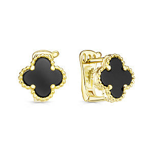 Серьги с английским замком из серебра с ониксами