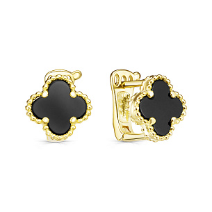 Серьги с английским замком из серебра с ониксом