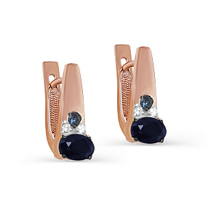 Серьги с английским замком из красного золота с сапфиром