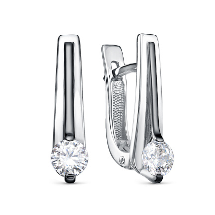 Серьги с английским замком из серебра с фианитами