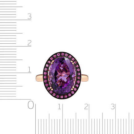 Кольцо из красного золота с аметистом, сапфирами