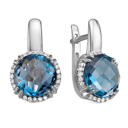 Серьги из белого золота с бриллиантами, топазами