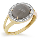 Кольцо из желтого золота с бриллиантами, лунным камнем