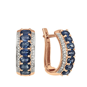 Серьги из красного золота с бриллиантами, сапфирами