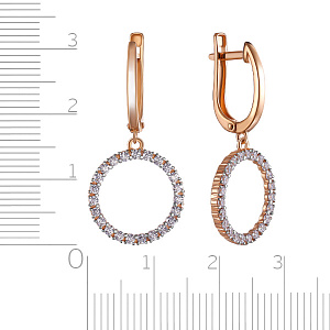 Серьги с английским замком из красного золота с фианитом