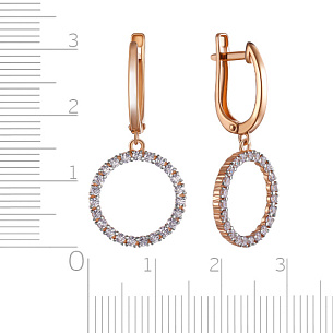 Серьги с английским замком из красного золота с фианитом