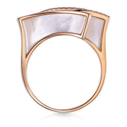 Кольцо из красного золота с бриллиантами, перламутром