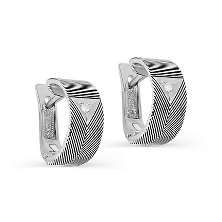 Серьги с английским замком из серебра с бриллиантами