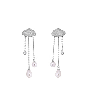 Пусеты из серебра с жемчугом, фианитом