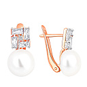 Серьги с английским замком из красного золота с жемчугом