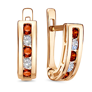 Серьги с английским замком из красного золота с фианитами