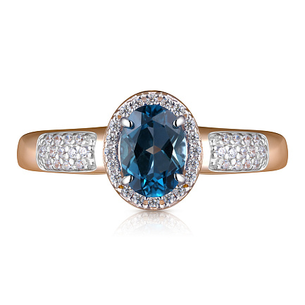 Кольцо из красного золота с топазом, фианитом