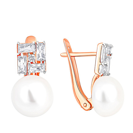 Серьги с английским замком из красного золота с жемчугом