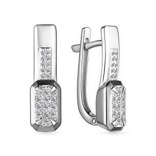 Серьги с английским замком из белого золота с бриллиантом