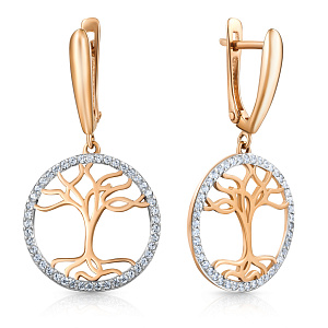 Серьги с английским замком из красного золота с фианитом