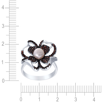 Кольцо из серебра с жемчугом, фианитом