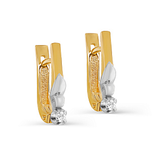 Серьги с английским замком из желтого золота с бриллиантами