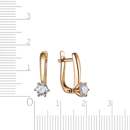 Серьги с английским замком из красного золота с фианитом