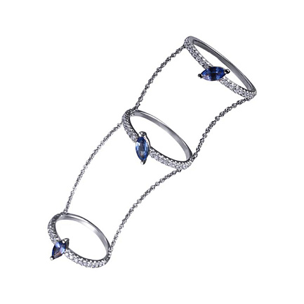 Кольцо из белого золота с бриллиантами, сапфирами