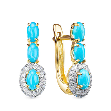 Серьги из желтого золота с бриллиантами, бирюзой