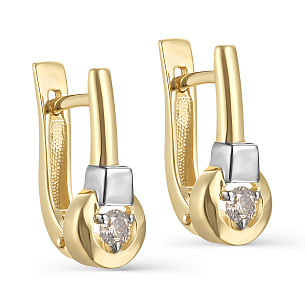 Серьги с английским замком из желтого золота с бриллиантом