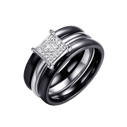 Кольцо из серебра с керамикой, фианитами