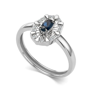 Кольцо из белого золота с сапфиром и бриллиантами