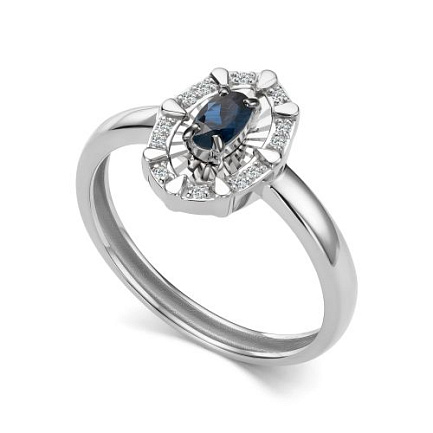 Кольцо из белого золота с бриллиантами, сапфиром