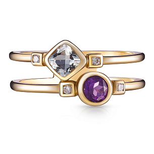 Кольцо из желтого золота с аметистами и бриллиантами