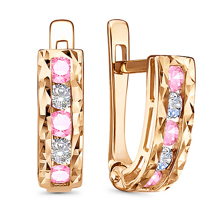 Серьги с английским замком из красного золота с фианитами