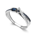 Кольцо из белого золота с бриллиантами, сапфиром