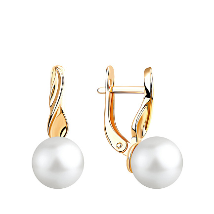 Серьги с английским замком из красного золота с жемчугом