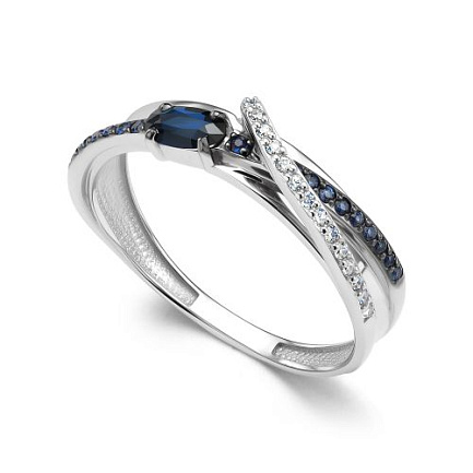 Кольцо из белого золота с бриллиантами, сапфиром