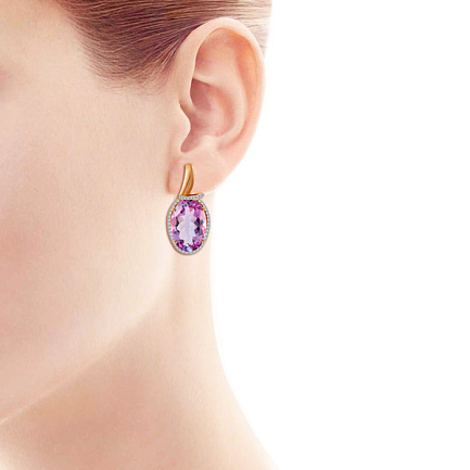 Серьги с английским замком из красного золота с аметистом