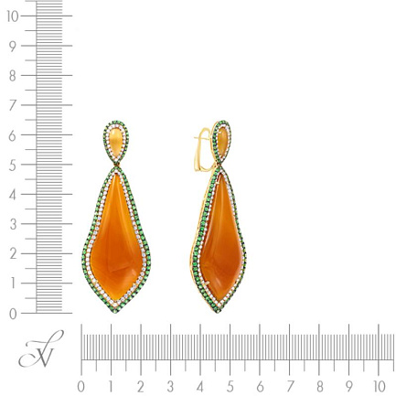 Серьги из желтого золота с бриллиантами, цаворитами