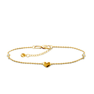 браслет на ногу декоративный из желтого золота с фианитом, плетение якорное