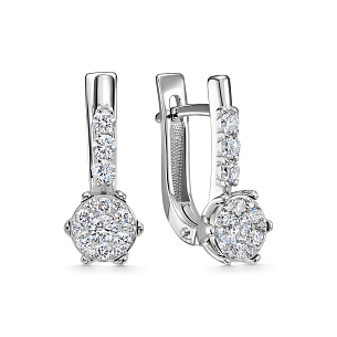 Серьги с английским замком из белого золота с бриллиантом