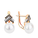 Серьги с английским замком из красного золота с жемчугом