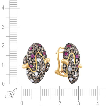 Серьги из желтого золота с бриллиантами, сапфирами